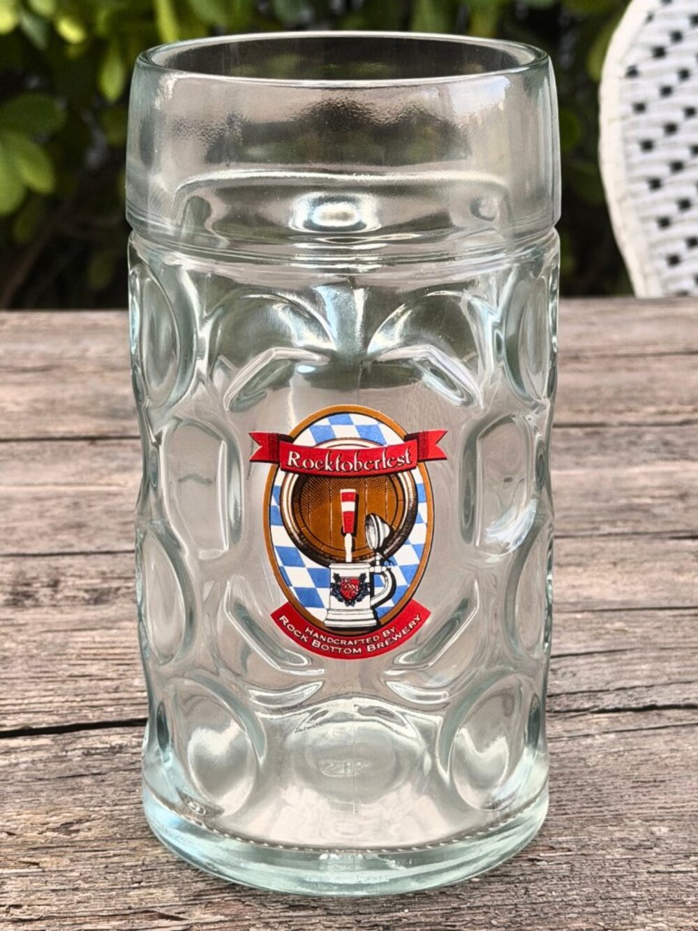 Rocktoberfest Dimpled 1 liter Beer Stein Glass Mug Oktoberfest Rock Bottom Brew